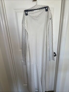 White Maxi SatinDress with Black Polka Dots